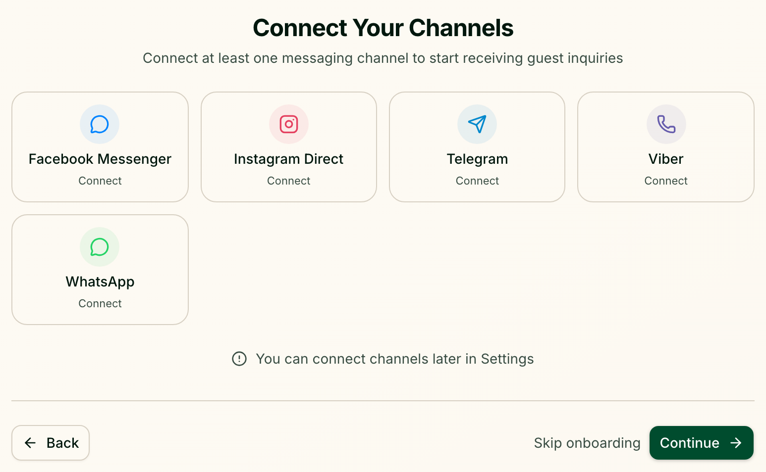 The channels the wizard offers