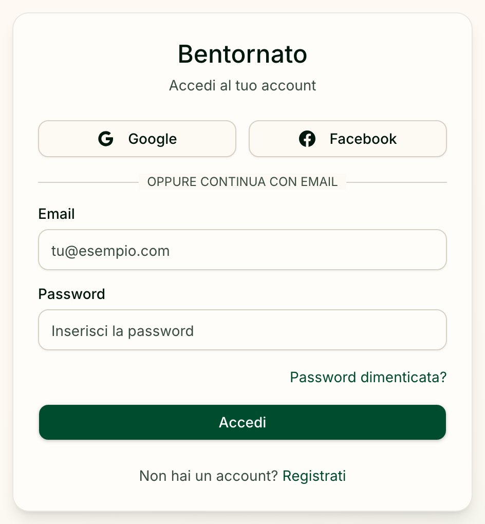Il modulo di accesso