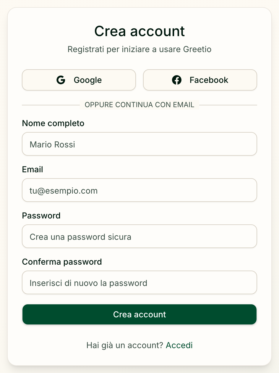 Il modulo di registrazione